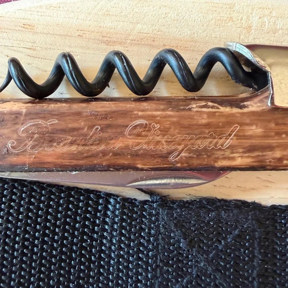 Vintage Picnic at Ascot Wine Cheese Travel Set - Corkscrew Cutting Board Napkins